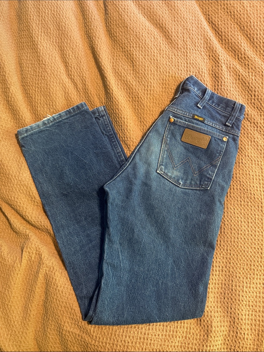 Wrangler Dark Blue Straight Leg Jeans broken in